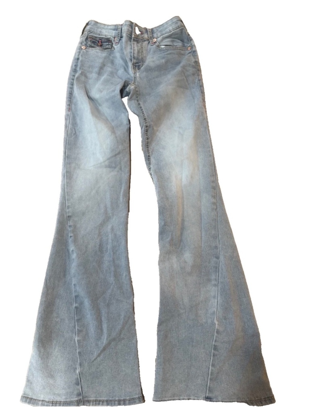 Joey True Religion Women's Flare Blue Jeans Mid Rise, Size 27 Waist 32 Inseam